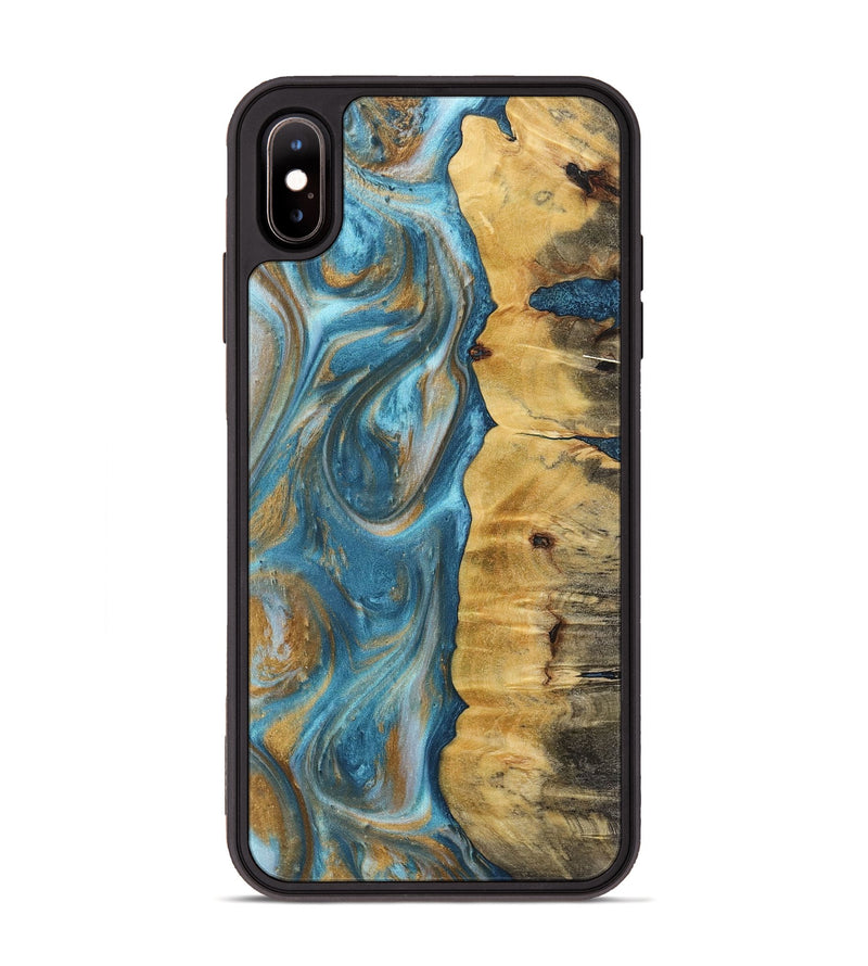 iPhone Xs Max Wood+Resin Phone Case - Solomon (Teal & Gold, 717195)