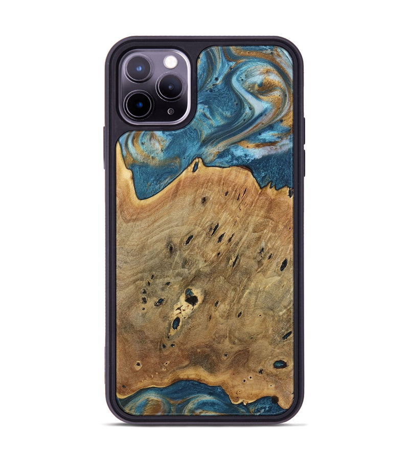 iPhone 11 Pro Max Wood+Resin Phone Case - Quentin (Teal & Gold, 717196)