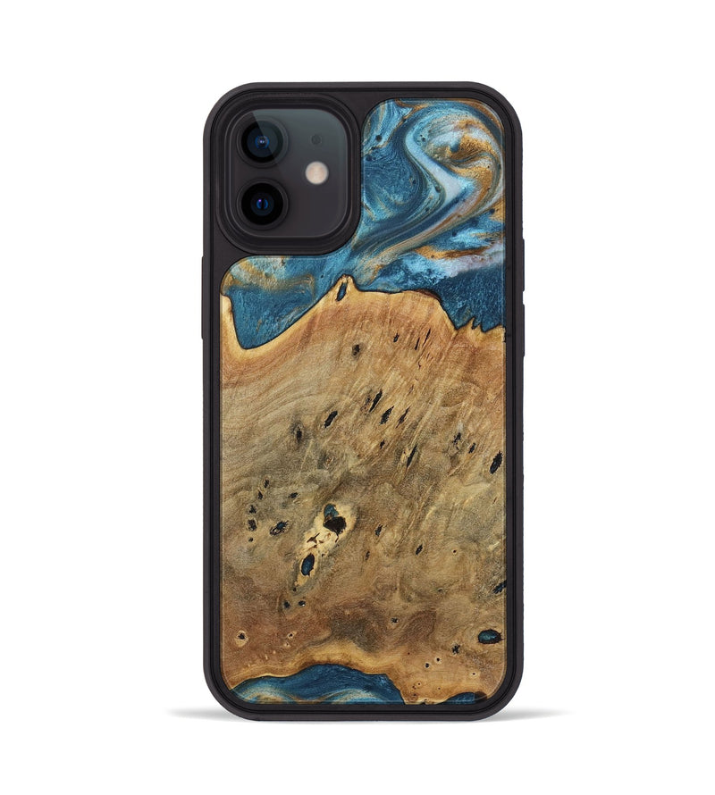 iPhone 12 Wood+Resin Phone Case - Quentin (Teal & Gold, 717196)