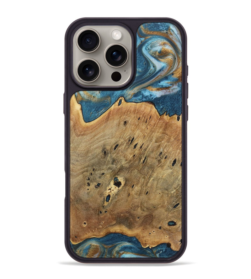 iPhone 16 Pro Max Wood+Resin Phone Case - Quentin (Teal & Gold, 717196)