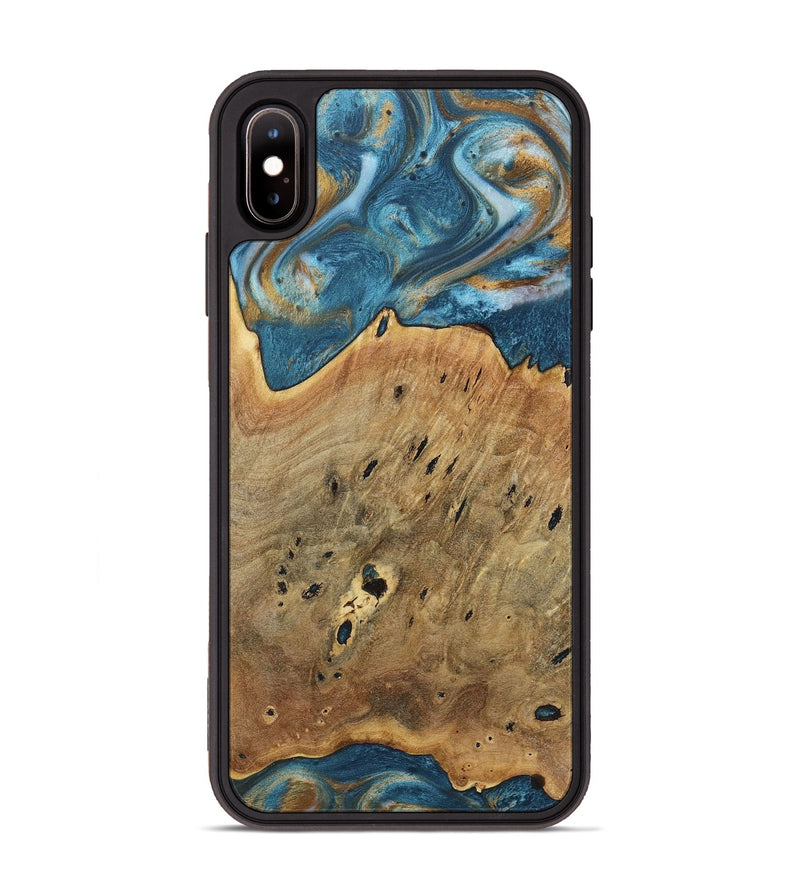 iPhone Xs Max Wood+Resin Phone Case - Quentin (Teal & Gold, 717196)