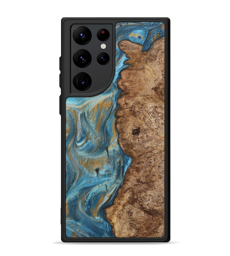 Galaxy S22 Ultra Wood+Resin Phone Case - Tevin (Teal & Gold, 717197)