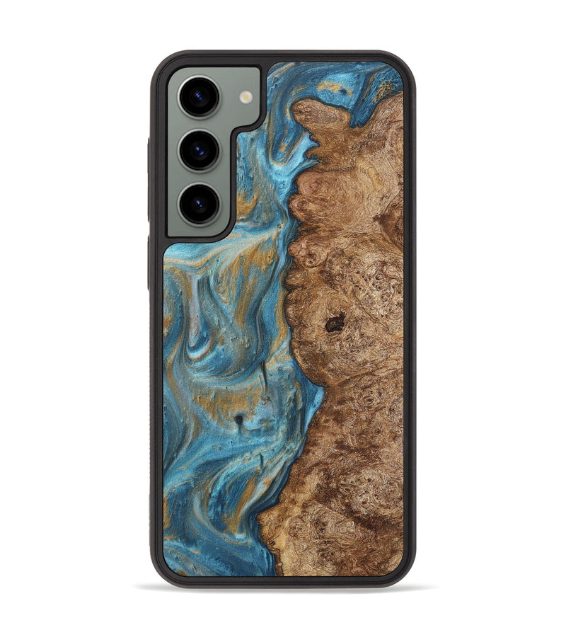 Galaxy S23 Plus Wood+Resin Phone Case - Tevin (Teal & Gold, 717197)