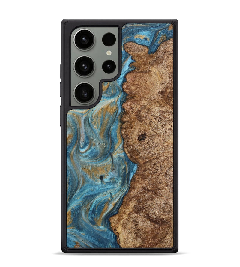 Galaxy S24 Ultra Wood+Resin Phone Case - Tevin (Teal & Gold, 717197)