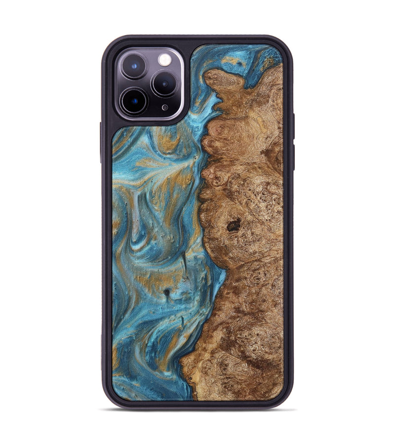 iPhone 11 Pro Max Wood+Resin Phone Case - Tevin (Teal & Gold, 717197)