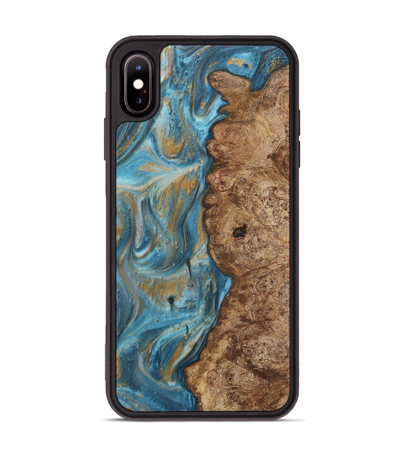 iPhone Xs Max Wood+Resin Phone Case - Tevin (Teal & Gold, 717197)