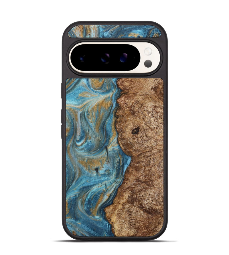 Pixel 9 Wood+Resin Phone Case - Tevin (Teal & Gold, 717197)