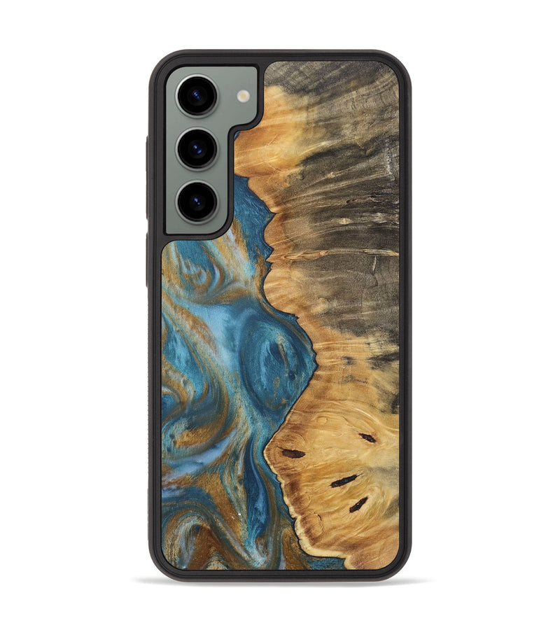 Galaxy S23 Plus Wood+Resin Phone Case - Mildred (Teal & Gold, 717201)