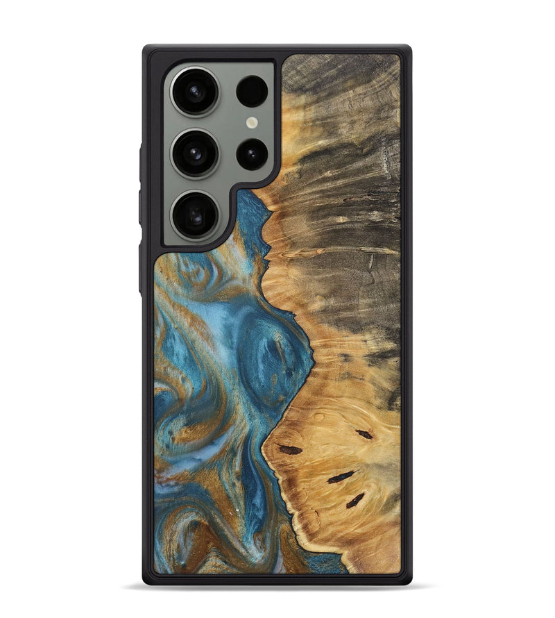 Galaxy S24 Ultra Wood+Resin Phone Case - Mildred (Teal & Gold, 717201)