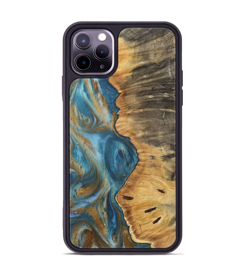 iPhone 11 Pro Max Wood+Resin Phone Case - Mildred (Teal & Gold, 717201)