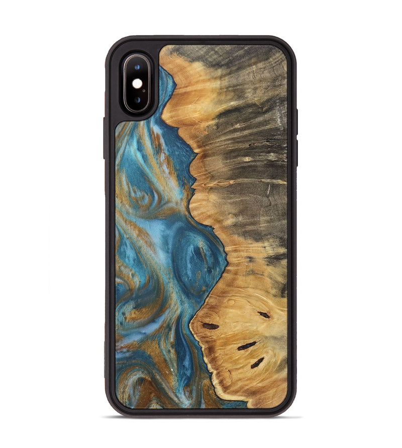 iPhone Xs Max Wood+Resin Phone Case - Mildred (Teal & Gold, 717201)