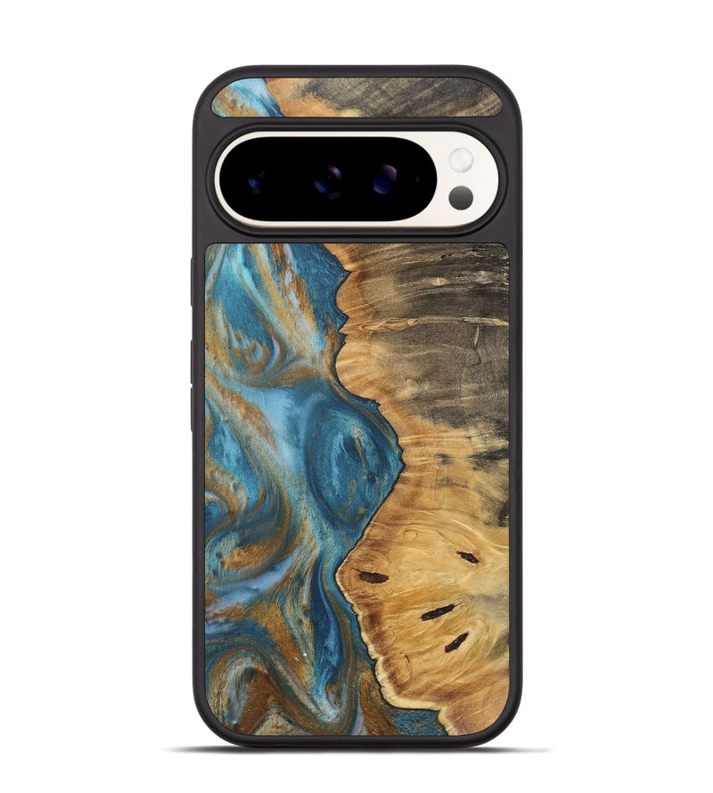 Pixel 9 Wood+Resin Phone Case - Mildred (Teal & Gold, 717201)