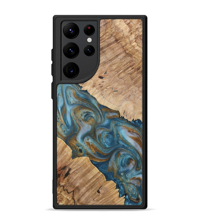 Galaxy S22 Ultra Wood+Resin Phone Case - Gwen (Teal & Gold, 717202)