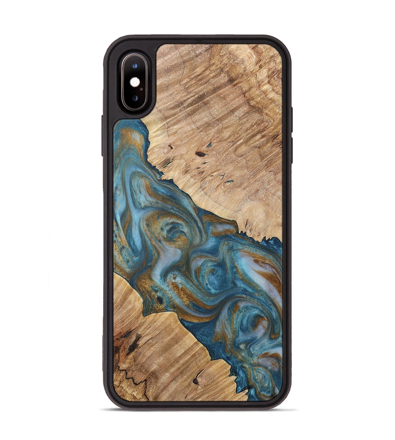 iPhone Xs Max Wood+Resin Phone Case - Gwen (Teal & Gold, 717202)