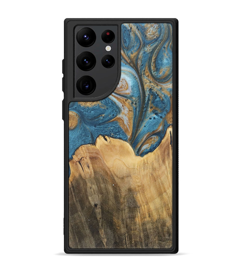 Galaxy S22 Ultra Wood+Resin Phone Case - Ebony (Teal & Gold, 717206)