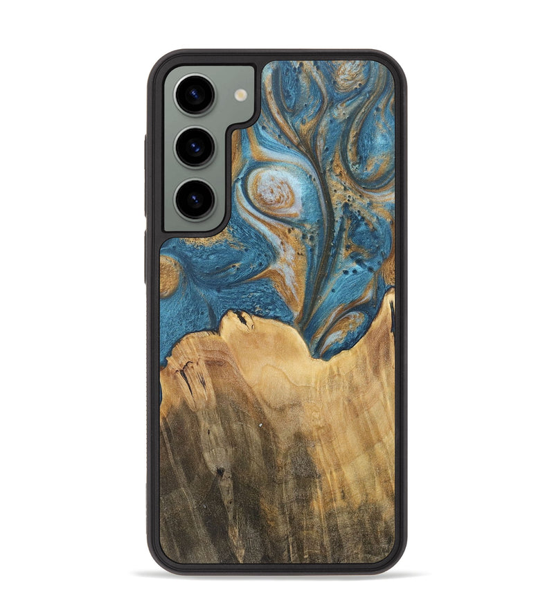 Galaxy S23 Plus Wood+Resin Phone Case - Ebony (Teal & Gold, 717206)