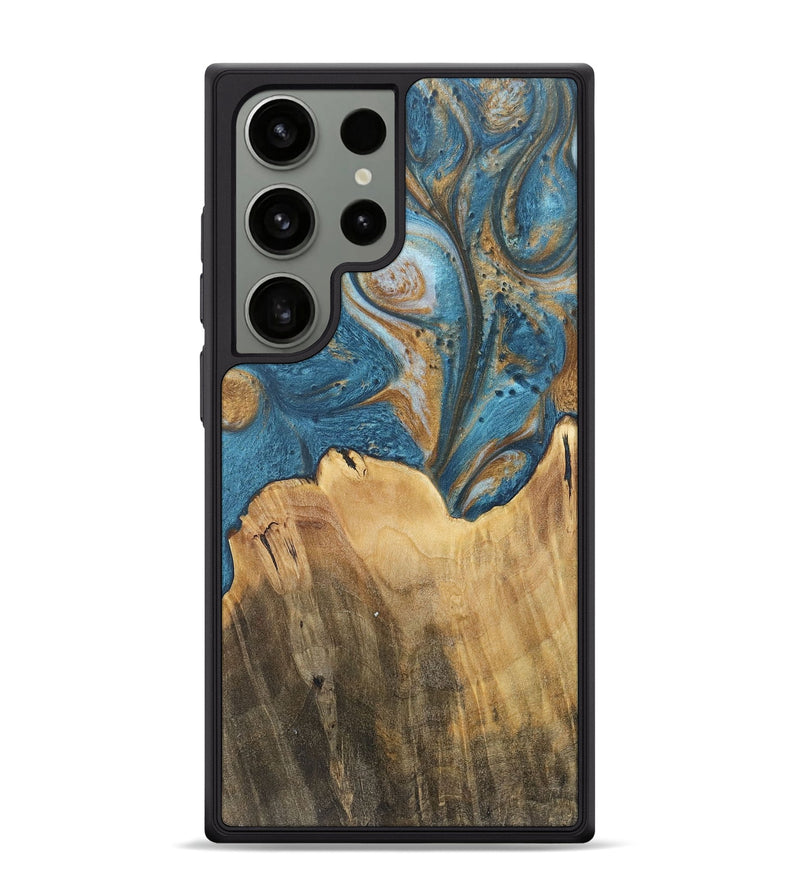 Galaxy S24 Ultra Wood+Resin Phone Case - Ebony (Teal & Gold, 717206)