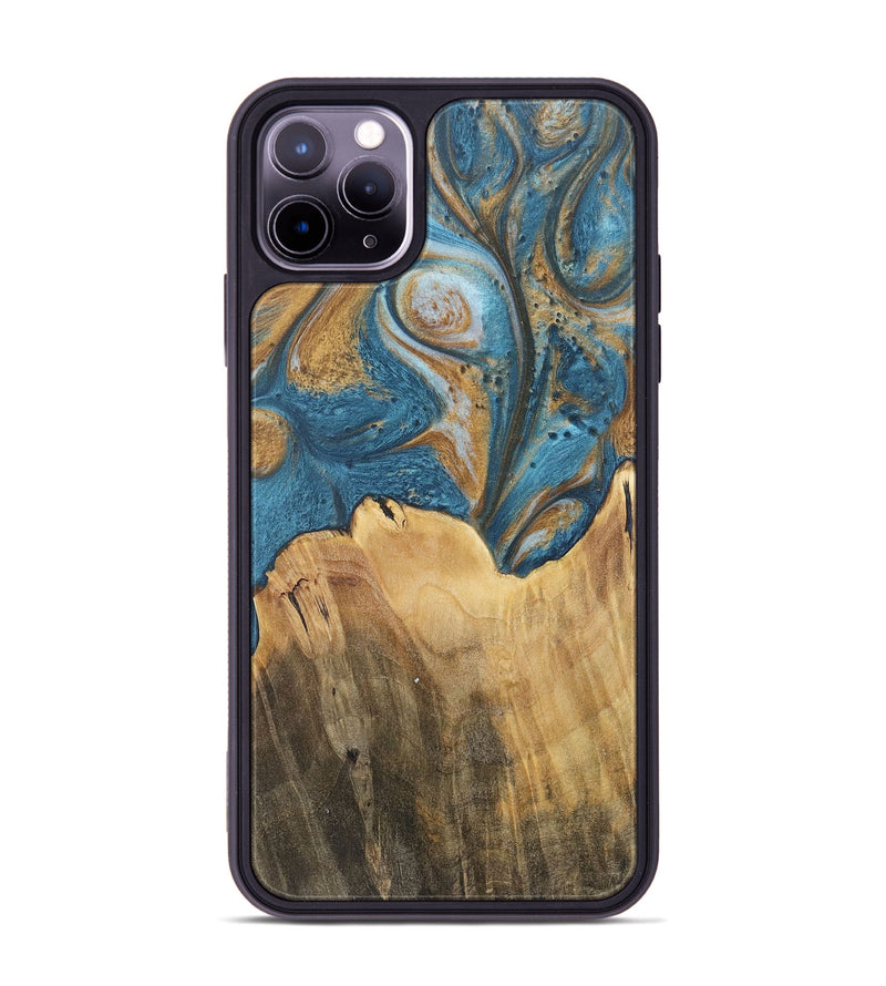 iPhone 11 Pro Max Wood+Resin Phone Case - Ebony (Teal & Gold, 717206)