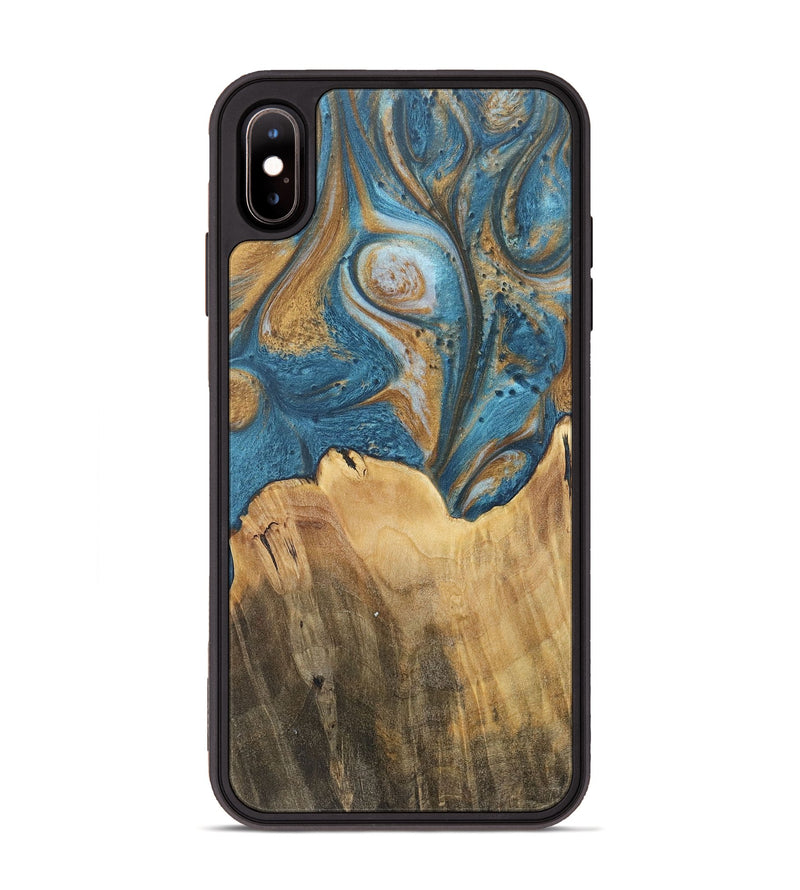 iPhone Xs Max Wood+Resin Phone Case - Ebony (Teal & Gold, 717206)