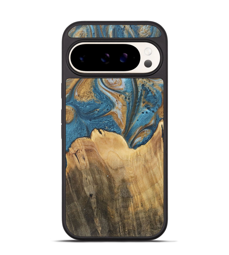 Pixel 9 Wood+Resin Phone Case - Ebony (Teal & Gold, 717206)