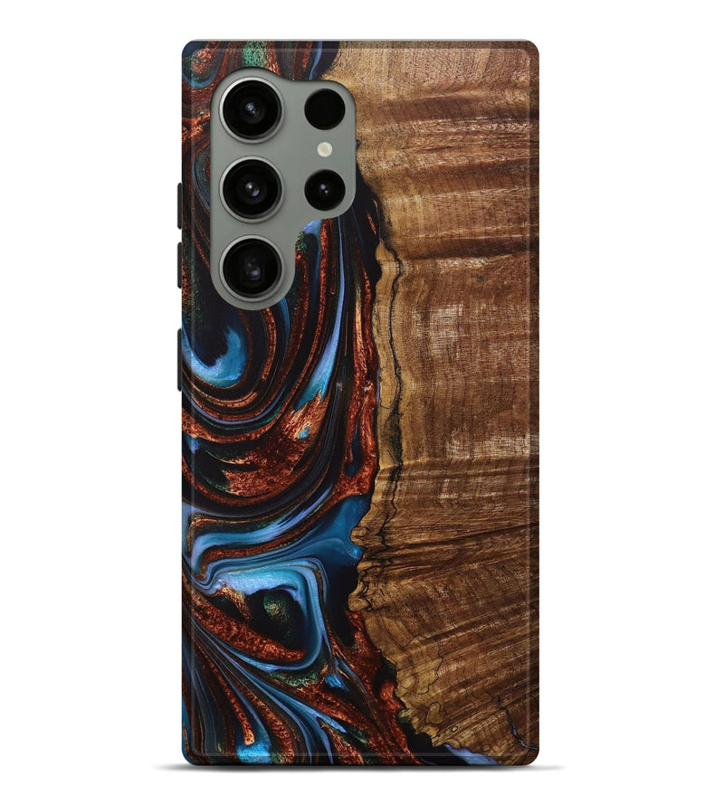 Galaxy S24 Ultra Wood+Resin Live Edge Phone Case - Teagan (Teal & Gold, 717213)