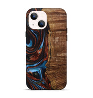 iPhone 14 Wood+Resin Live Edge Phone Case - Teagan (Teal & Gold, 717213)