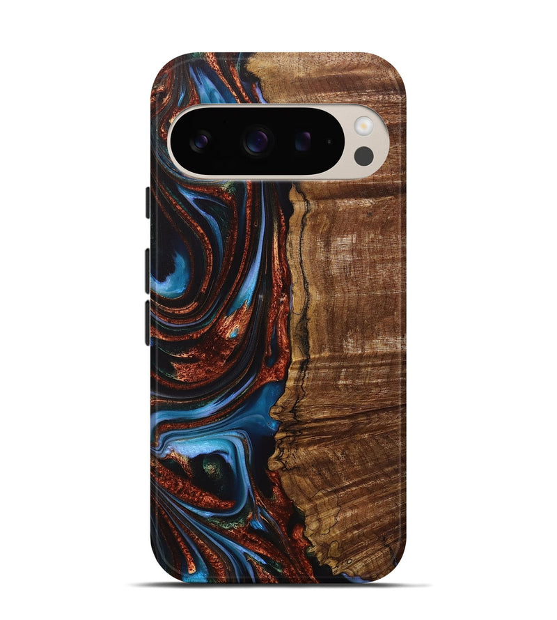 Pixel 9 Wood+Resin Live Edge Phone Case - Teagan (Teal & Gold, 717213)