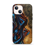 iPhone 14 Wood+Resin Live Edge Phone Case - Dorothy (Teal & Gold, 717214)