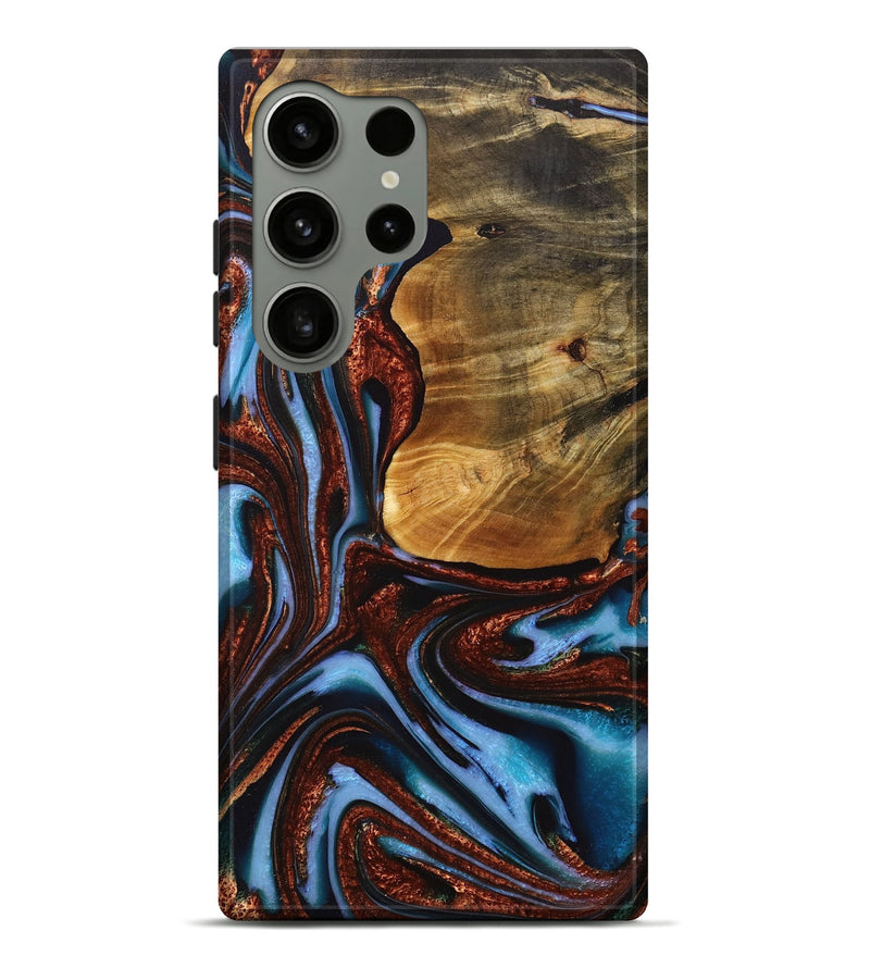 Galaxy S24 Ultra Wood+Resin Live Edge Phone Case - Rene (Teal & Gold, 717216)