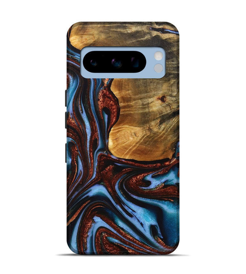 Pixel 8 Pro Wood+Resin Live Edge Phone Case - Rene (Teal & Gold, 717216)