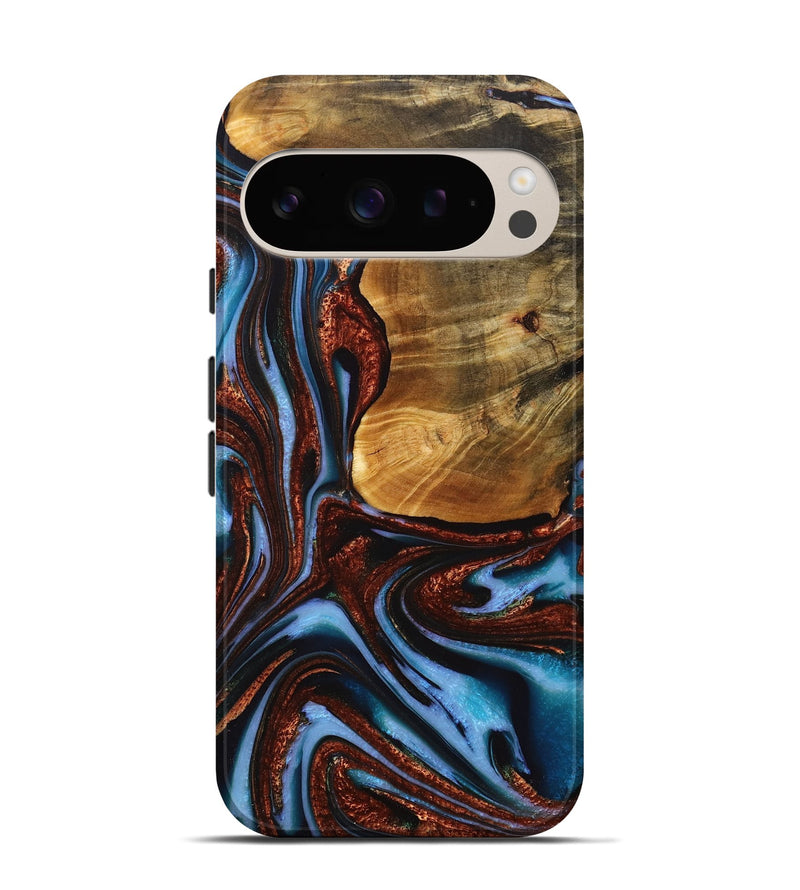 Pixel 9 Wood+Resin Live Edge Phone Case - Rene (Teal & Gold, 717216)