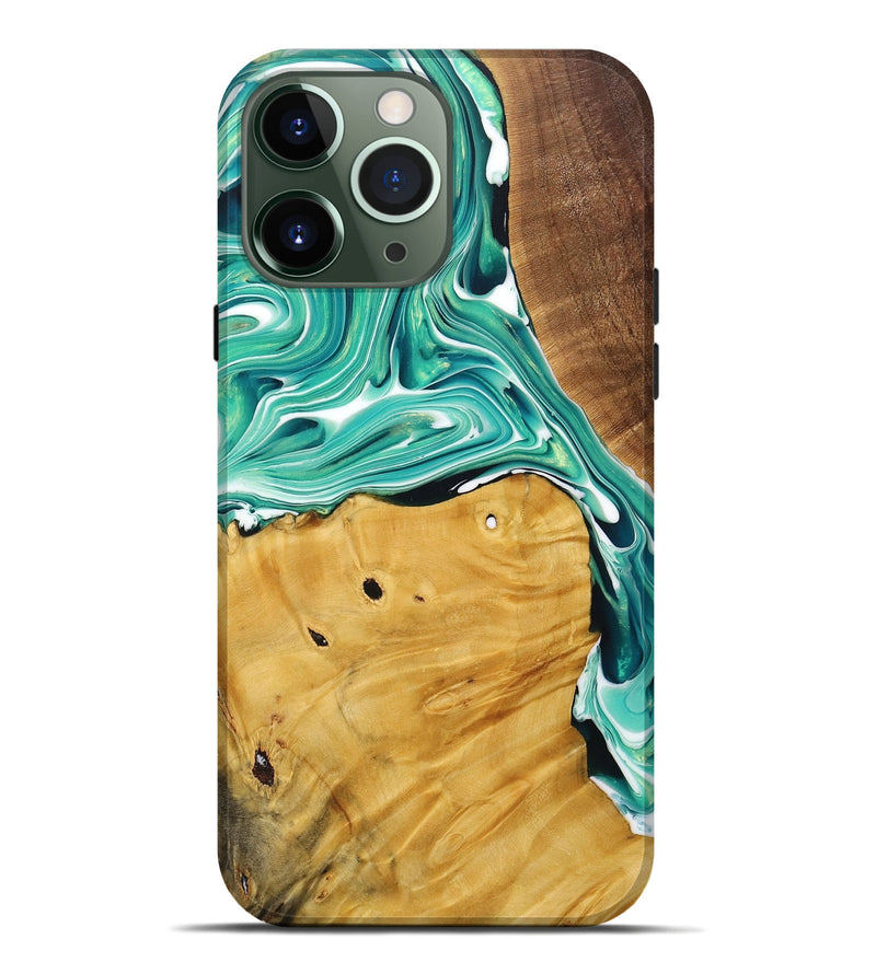 iPhone 13 Pro Max Wood+Resin Live Edge Phone Case - Johnny (Green, 717220)