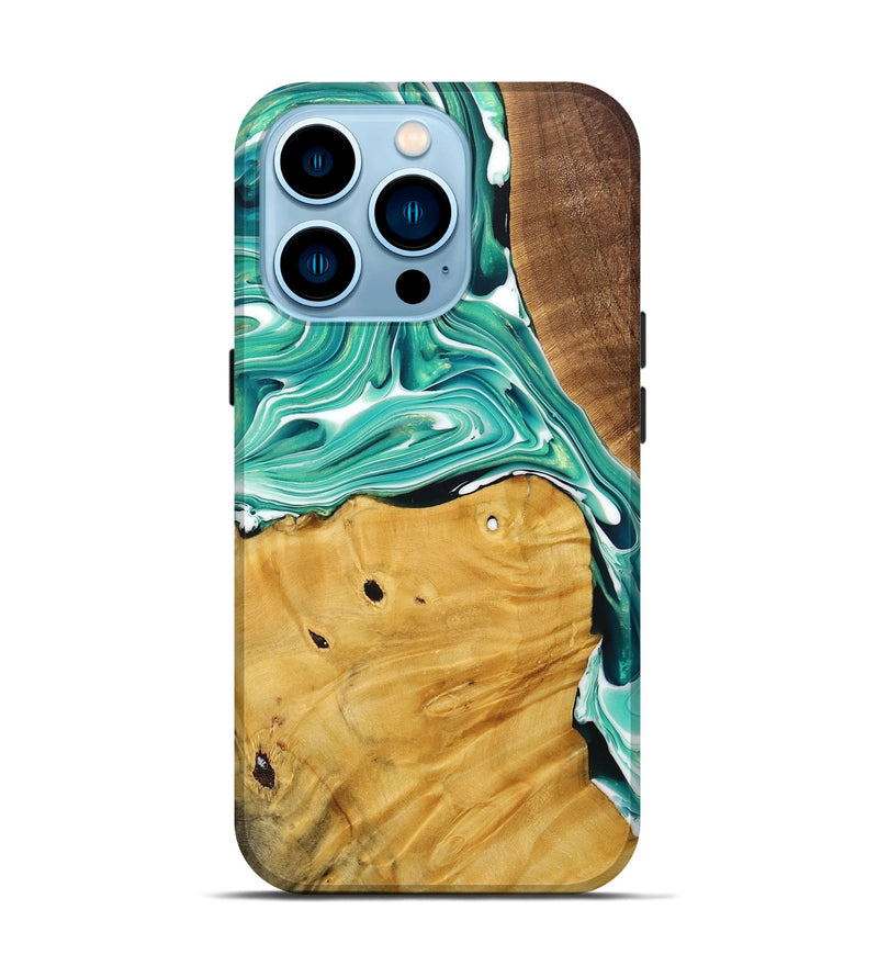 iPhone 14 Pro Wood+Resin Live Edge Phone Case - Johnny (Green, 717220)