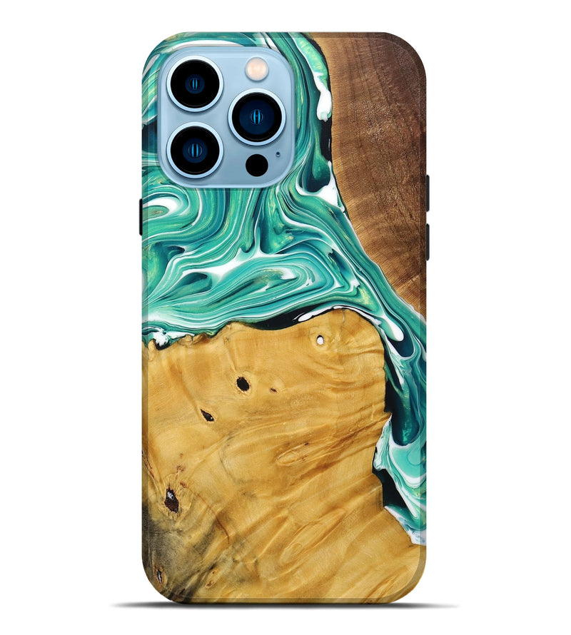 iPhone 14 Pro Max Wood+Resin Live Edge Phone Case - Johnny (Green, 717220)