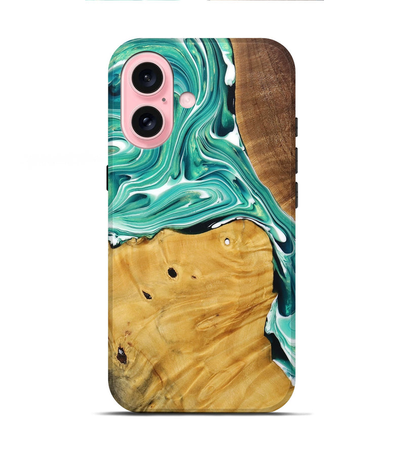 iPhone 16 Wood+Resin Live Edge Phone Case - Johnny (Green, 717220)