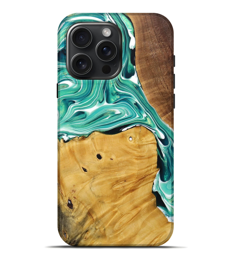 iPhone 16 Pro Max Wood+Resin Live Edge Phone Case - Johnny (Green, 717220)