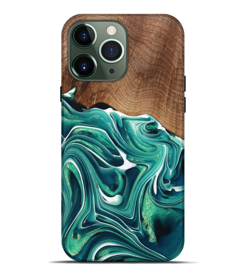 iPhone 13 Pro Max Wood+Resin Live Edge Phone Case - Erin (Green, 717223)