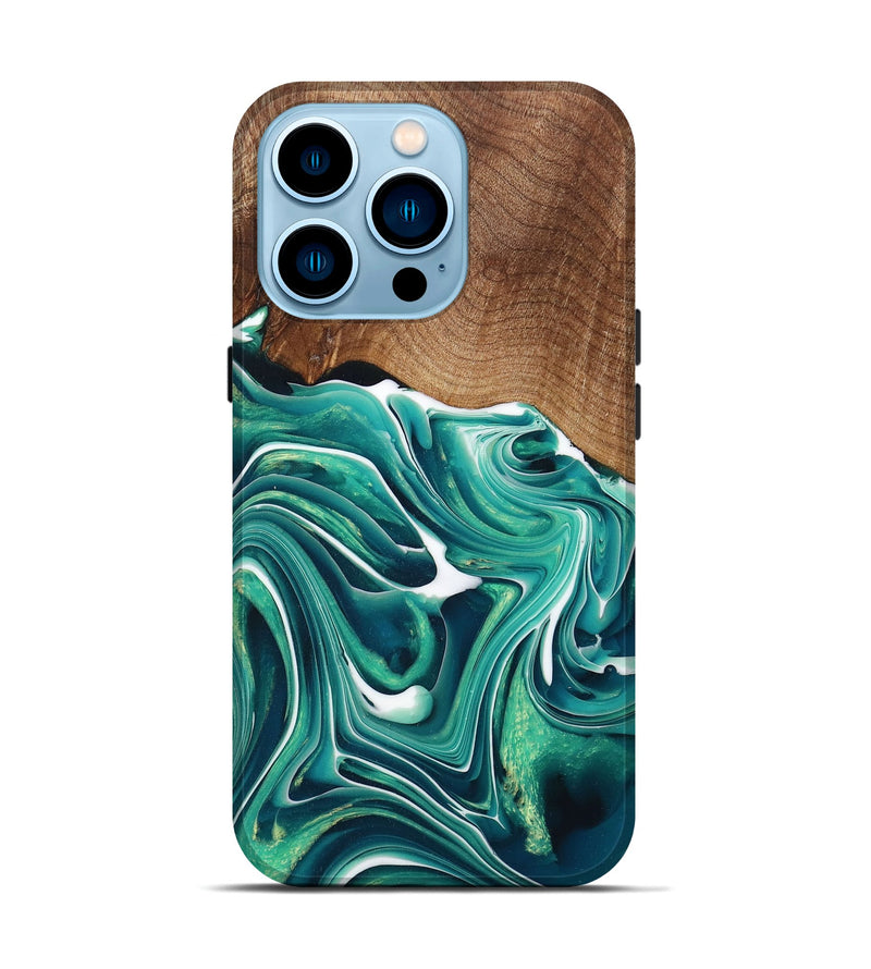 iPhone 14 Pro Wood+Resin Live Edge Phone Case - Erin (Green, 717223)