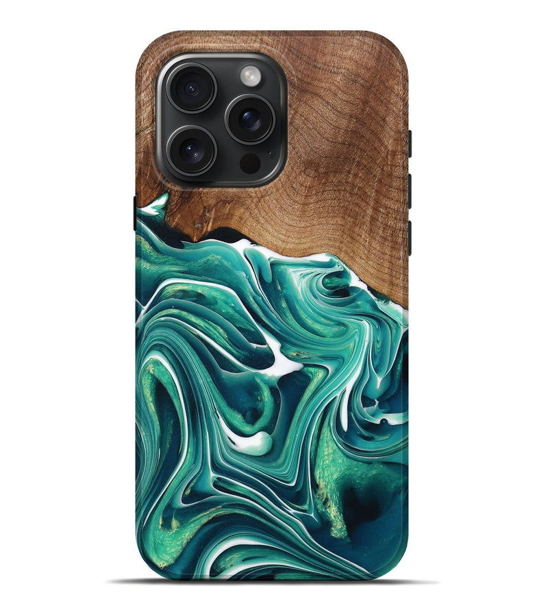 iPhone 16 Pro Max Wood+Resin Live Edge Phone Case - Erin (Green, 717223)