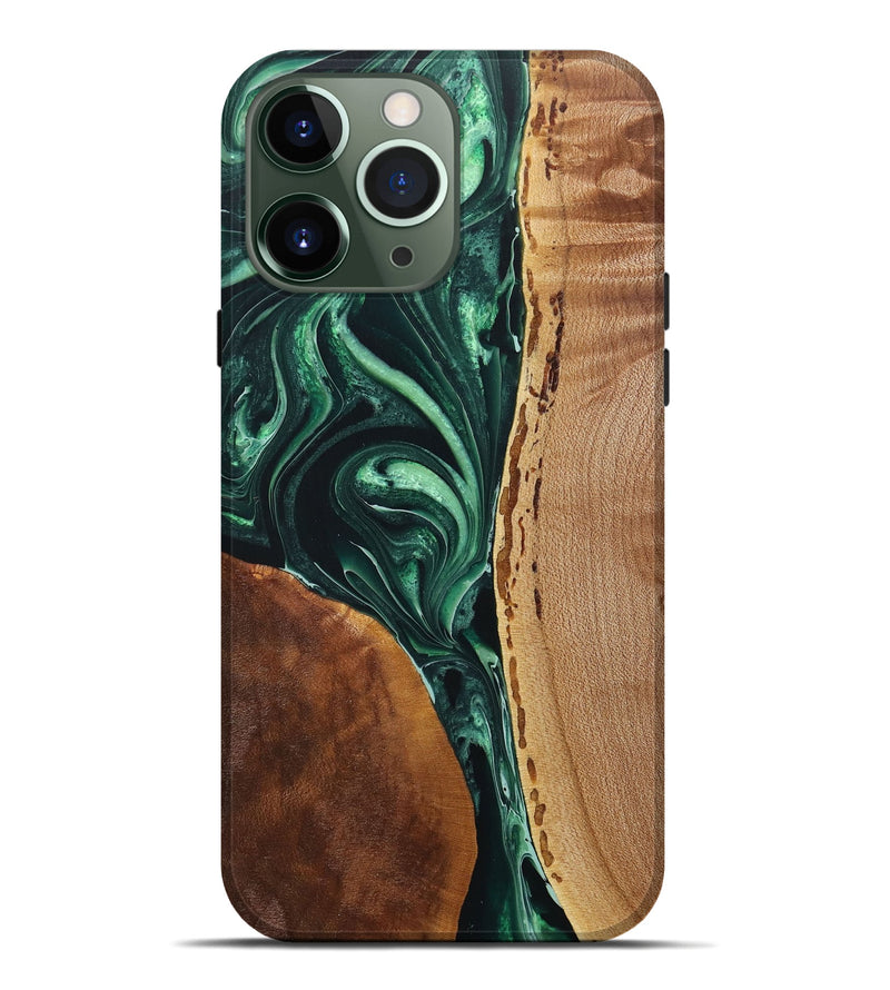 iPhone 13 Pro Max Wood+Resin Live Edge Phone Case - Edmund (Green, 717224)