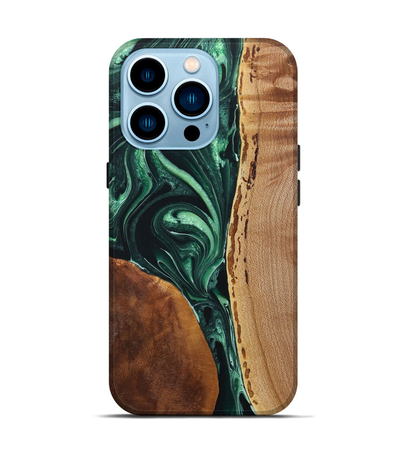 iPhone 14 Pro Wood+Resin Live Edge Phone Case - Edmund (Green, 717224)