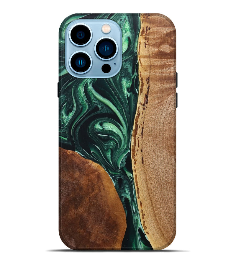 iPhone 14 Pro Max Wood+Resin Live Edge Phone Case - Edmund (Green, 717224)