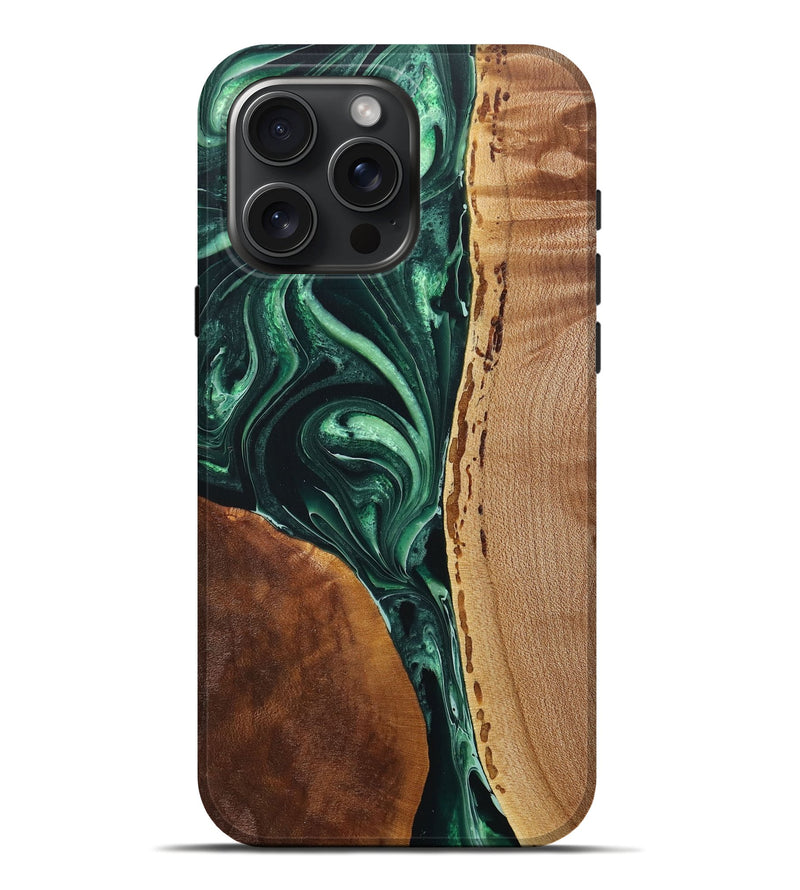 iPhone 16 Pro Max Wood+Resin Live Edge Phone Case - Edmund (Green, 717224)