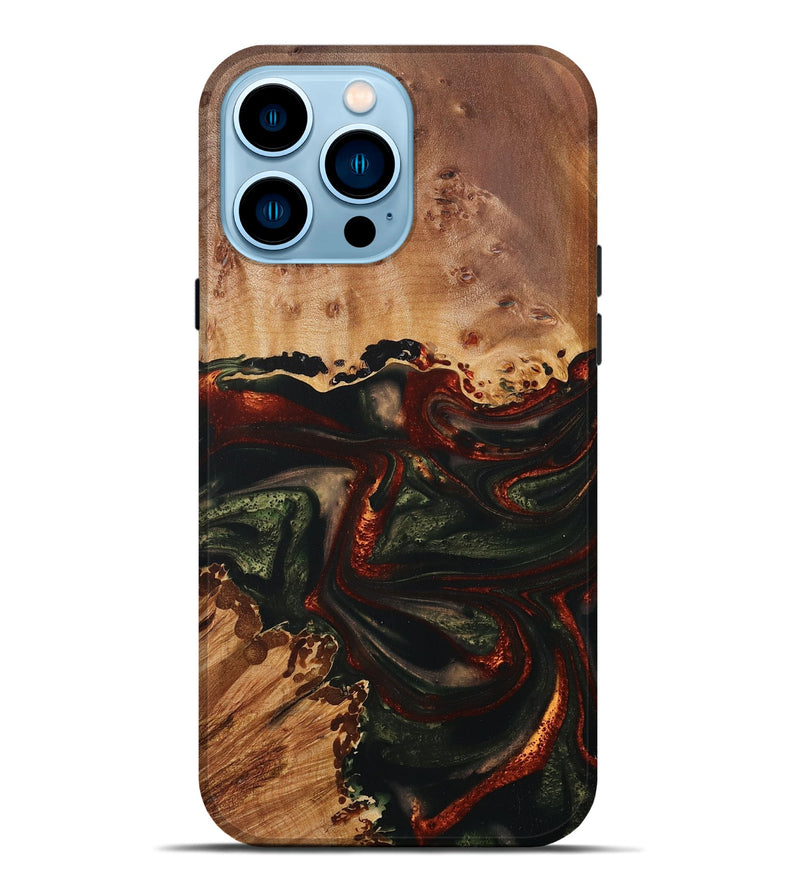 iPhone 14 Pro Max Wood+Resin Live Edge Phone Case - Molly (Green, 717225)