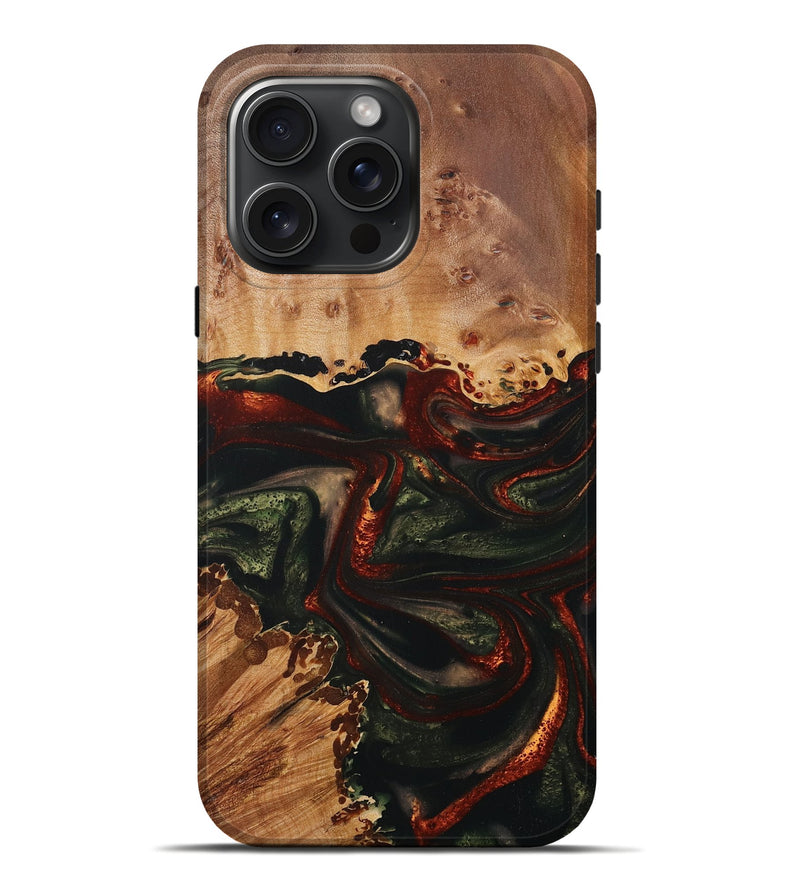 iPhone 16 Pro Max Wood+Resin Live Edge Phone Case - Molly (Green, 717225)