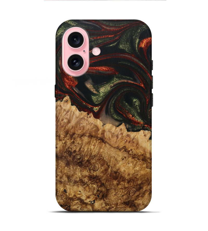 iPhone 16 Wood+Resin Live Edge Phone Case - Waylon (Green, 717226)