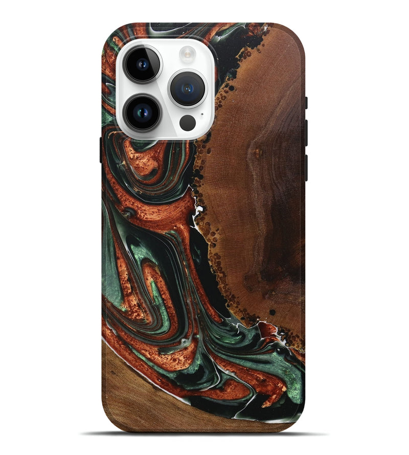 iPhone 15 Pro Max Wood+Resin Live Edge Phone Case - Floyd (Green, 717227)