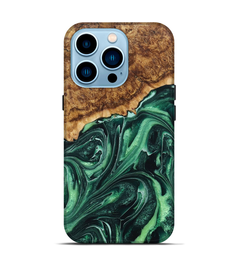 iPhone 14 Pro Wood+Resin Live Edge Phone Case - Sonia (Green, 717228)