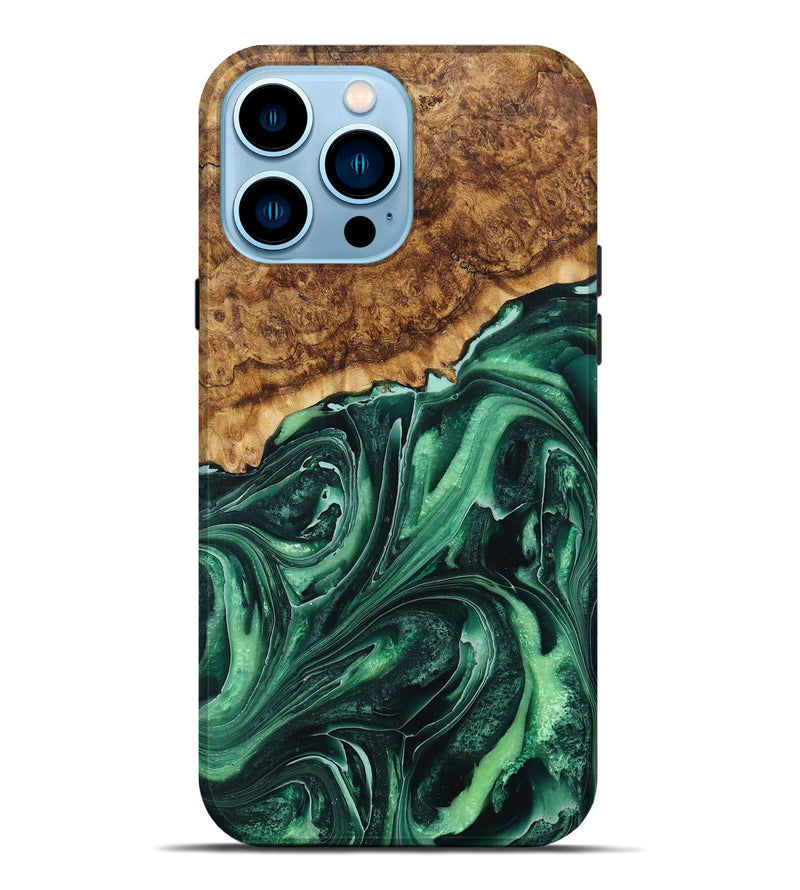 iPhone 14 Pro Max Wood+Resin Live Edge Phone Case - Sonia (Green, 717228)