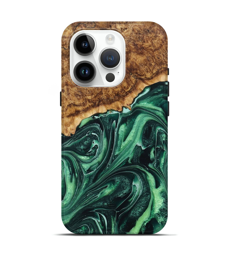 iPhone 15 Pro Wood+Resin Live Edge Phone Case - Sonia (Green, 717228)